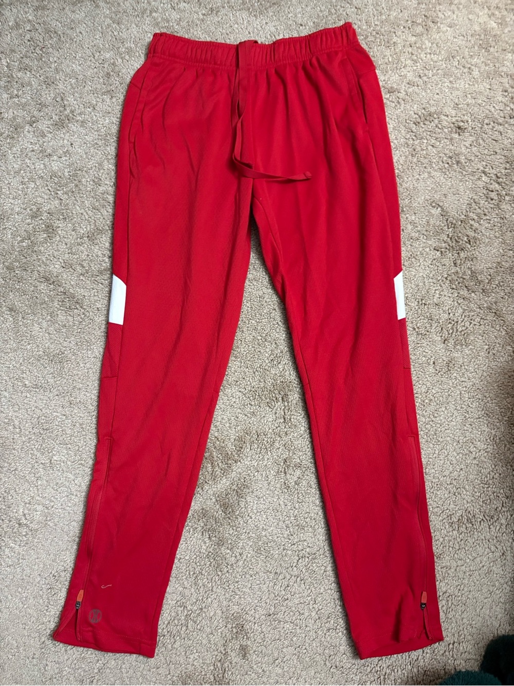 Holloway Red Womens Athletic Joggers with White Side Panels and zippers